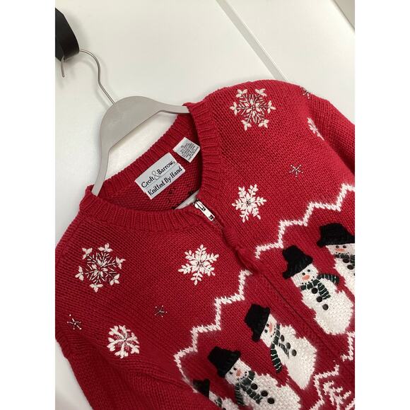 Vintage Croft & Barrow Snowman Christmas Zip Front Cardigan Sweater Red Size XL - Picture 2 of 11
